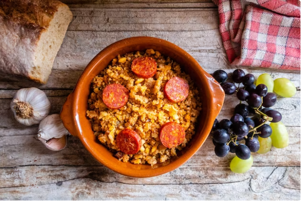 Migas con chorizo tradicional en la gastronomía española